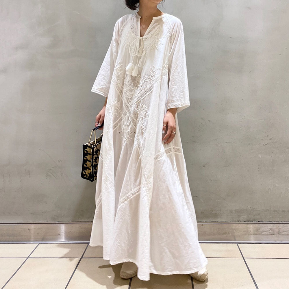LUNA | Embroidered Cotton Maxi Dress