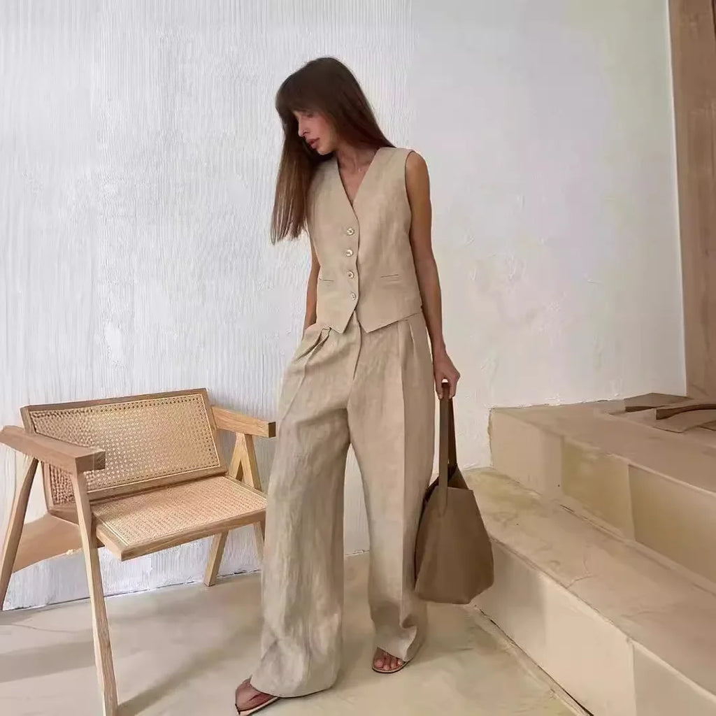 EMILIA | Linen Vest & Wide Leg Set