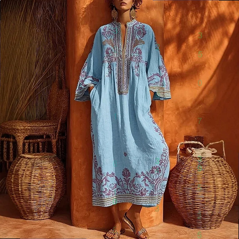 ZARIA | Embroidered Linen Maxi Dress