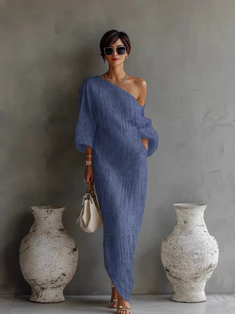 SELENE | One Shoulder Linen Maxi Dress