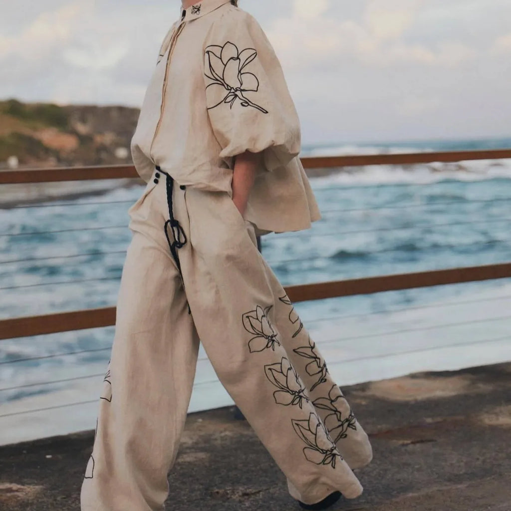 SERENA | Embroidered Linen Two Piece Set