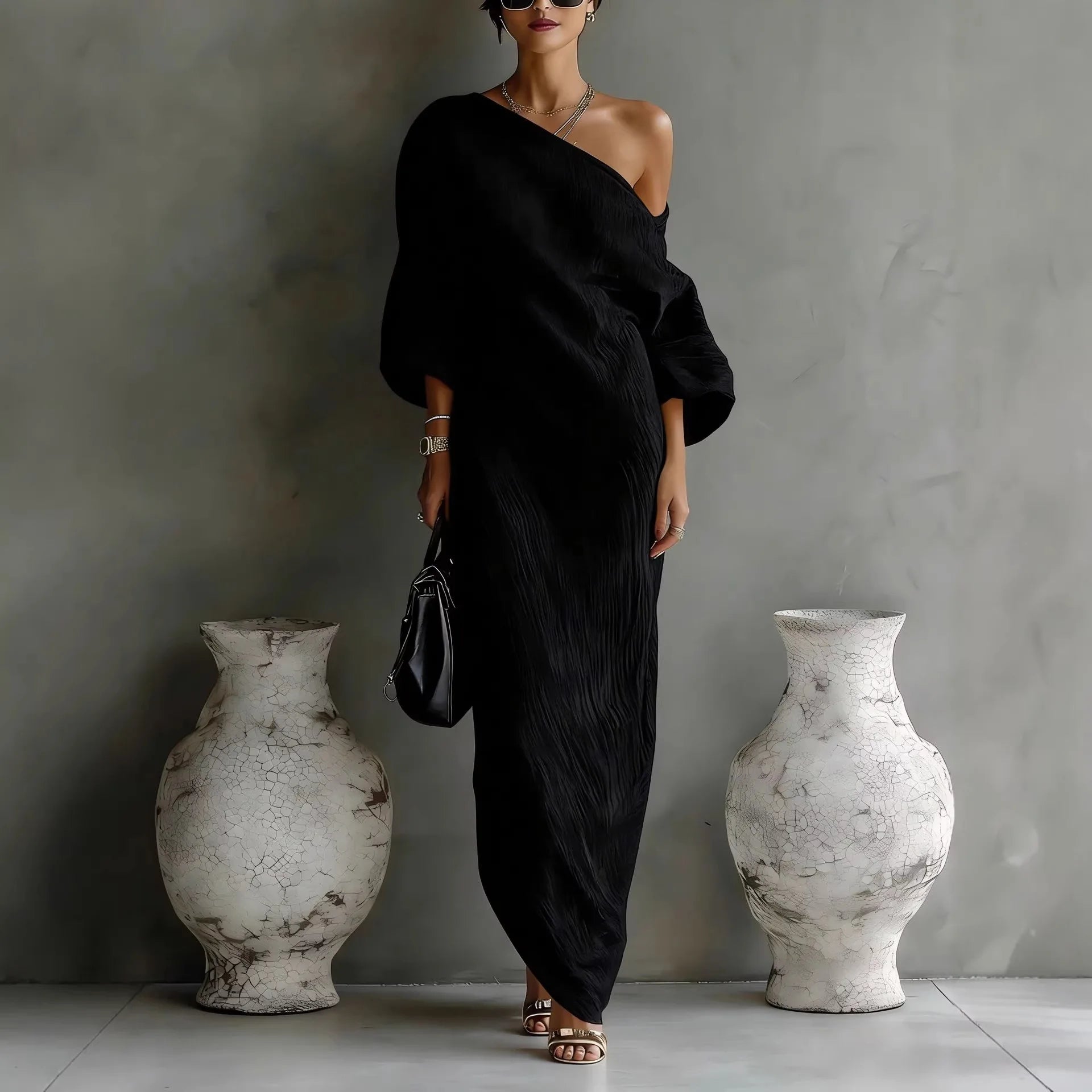 SELENE | One Shoulder Linen Maxi Dress