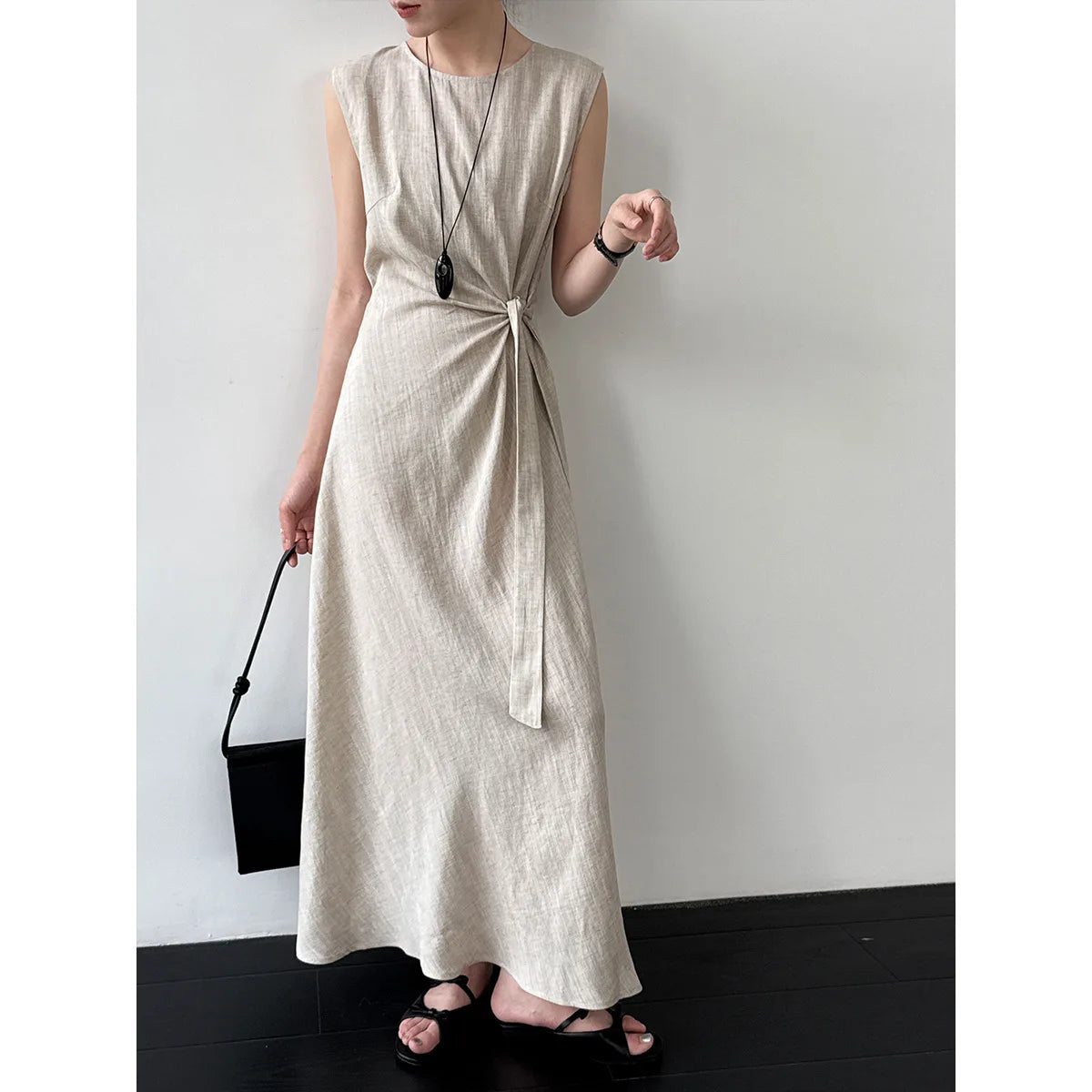 SERENA | Draped Linen Maxi Dress