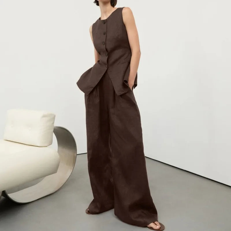 AURELIA | Linen Tailored Vest & Wide Leg Set