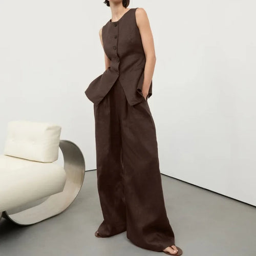 AURELIA | Linen Tailored Vest & Wide Leg Set