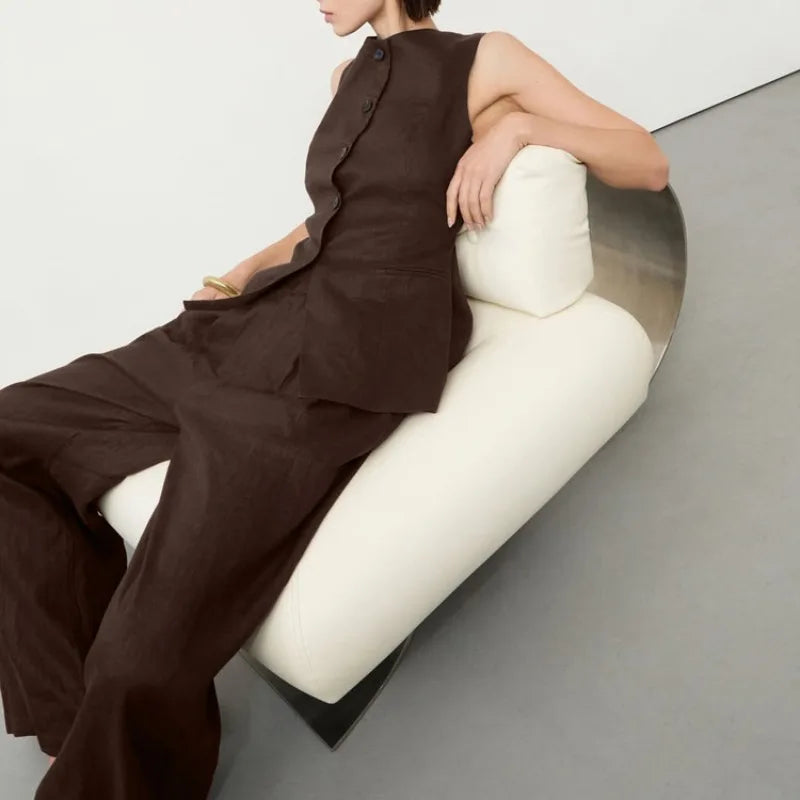 AURELIA | Linen Tailored Vest & Wide Leg Set