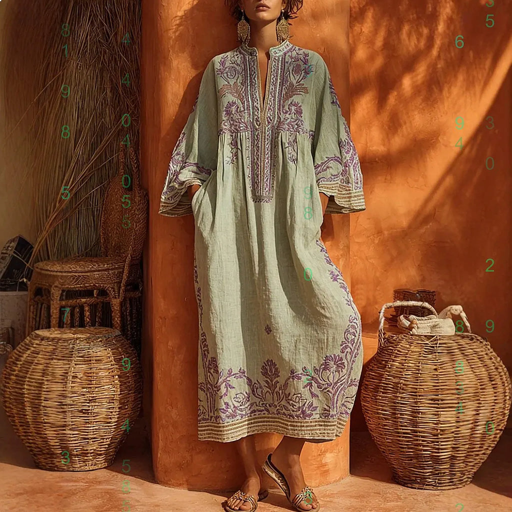 ZARIA | Embroidered Linen Maxi Dress