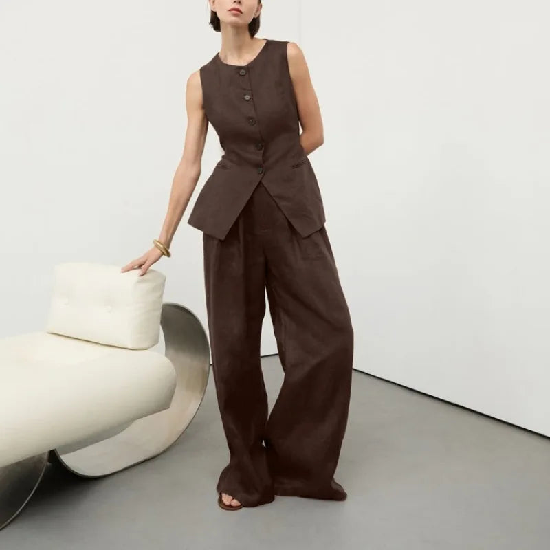 AURELIA | Linen Tailored Vest & Wide Leg Set