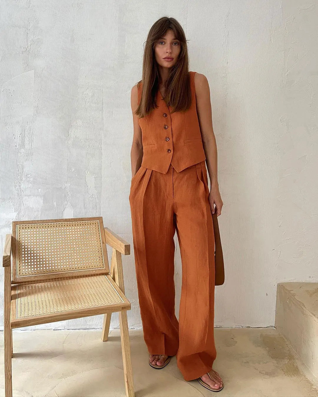 EMILIA | Linen Vest & Wide Leg Set