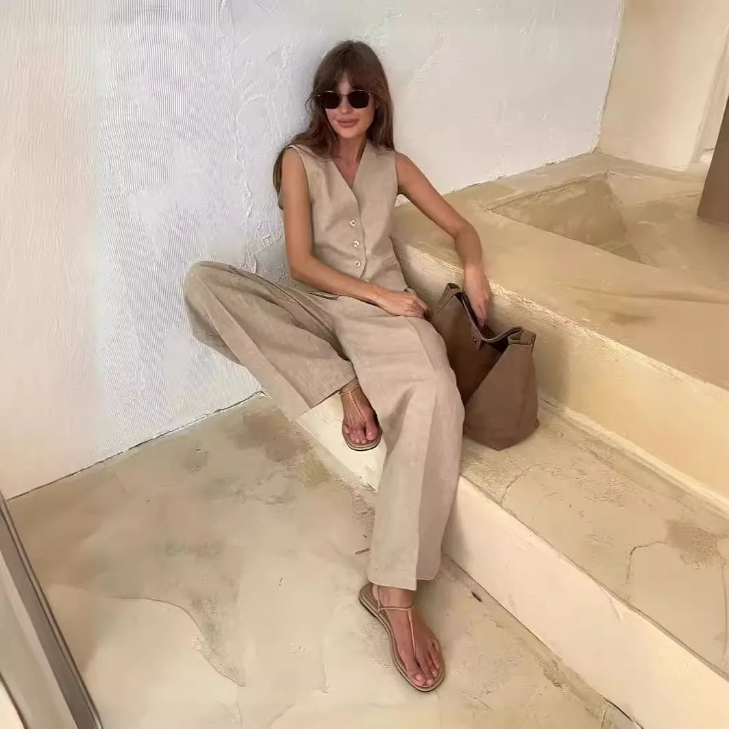 EMILIA | Linen Vest & Wide Leg Set