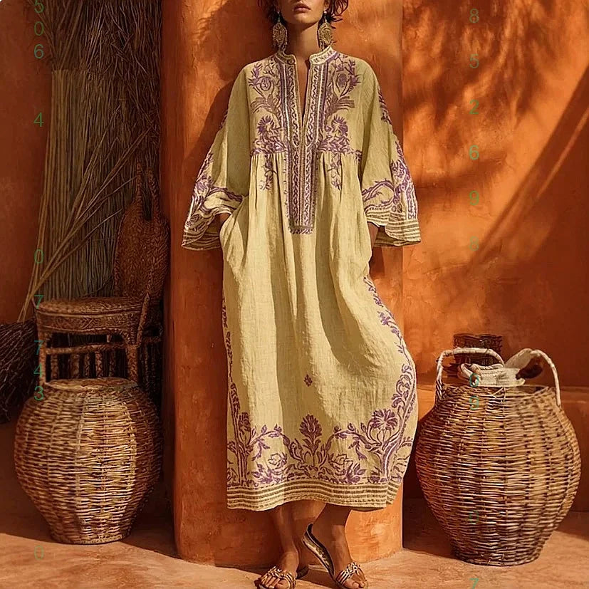 ZARIA | Embroidered Linen Maxi Dress