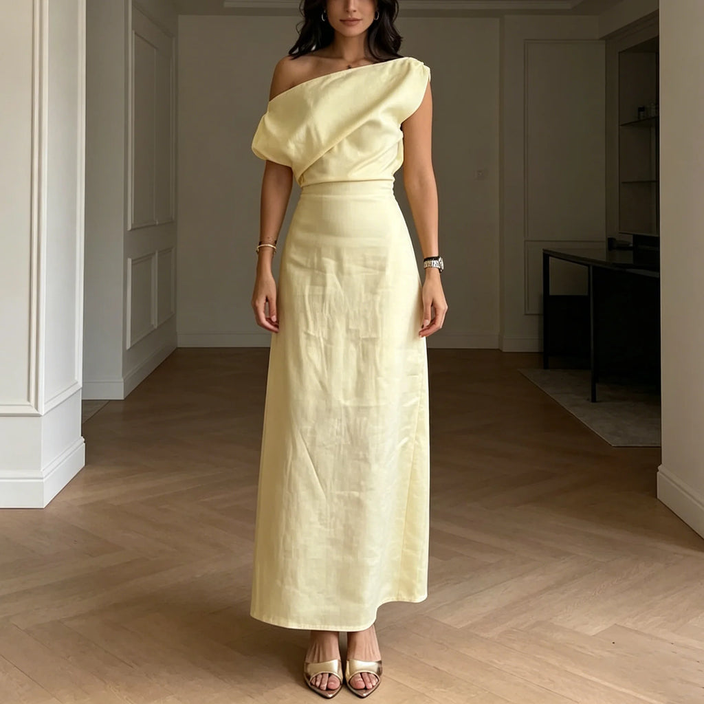 ELARA | Off-Shoulder Linen Maxi Dress
