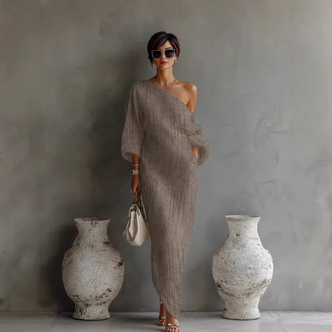 SELENE | One Shoulder Linen Maxi Dress